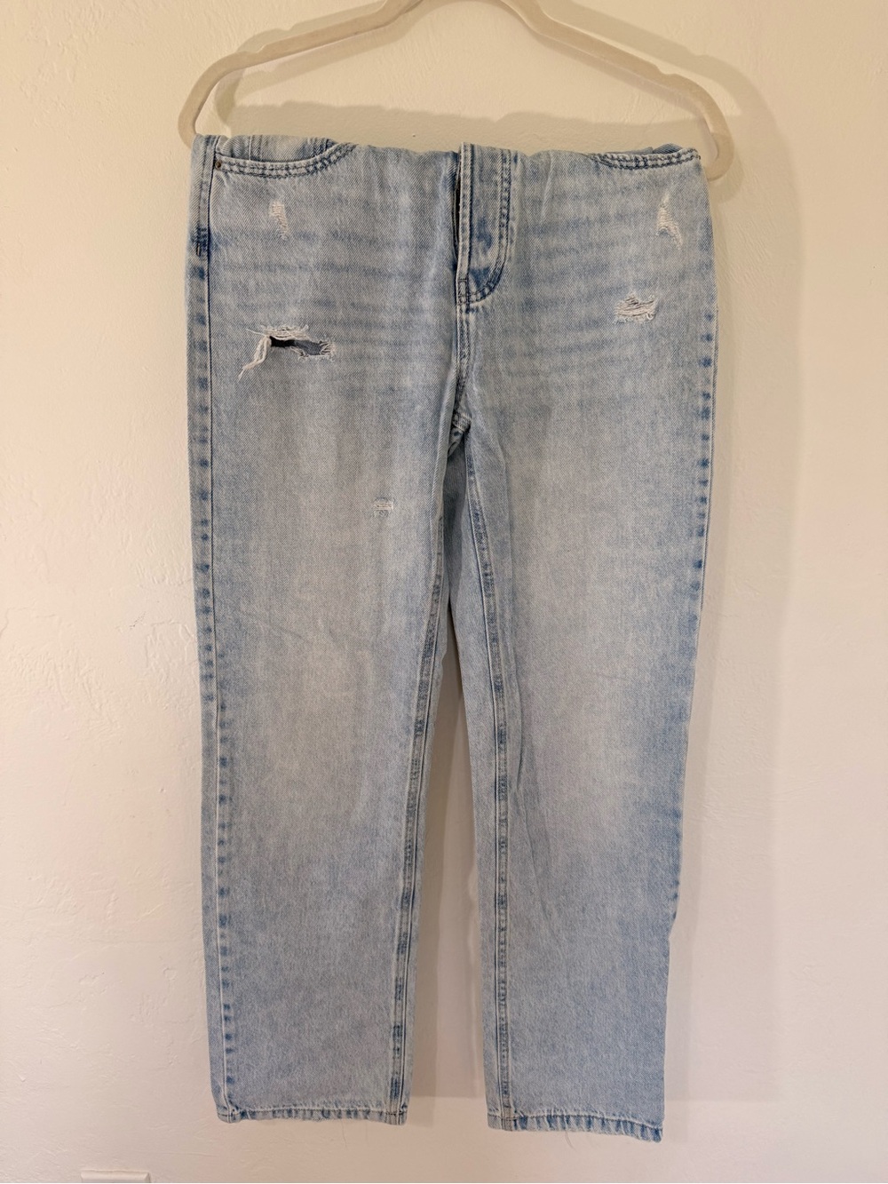 Promod Light Blue Distressed Straight Leg Jeans